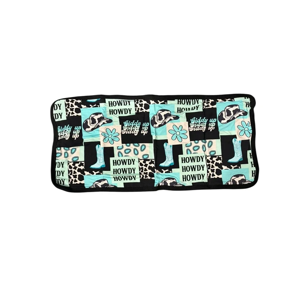Kids Bamboo Western Howdy Giddy Up Cowboy Hat Boot Patchwork‎ Burp Cloth